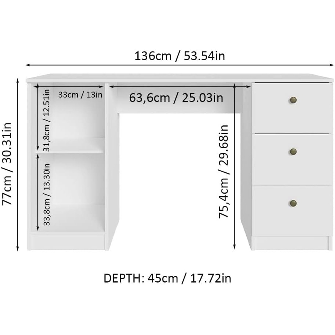 مكتب كمبيوتر تنفيذي - أبيض - 136×77×45 سم
