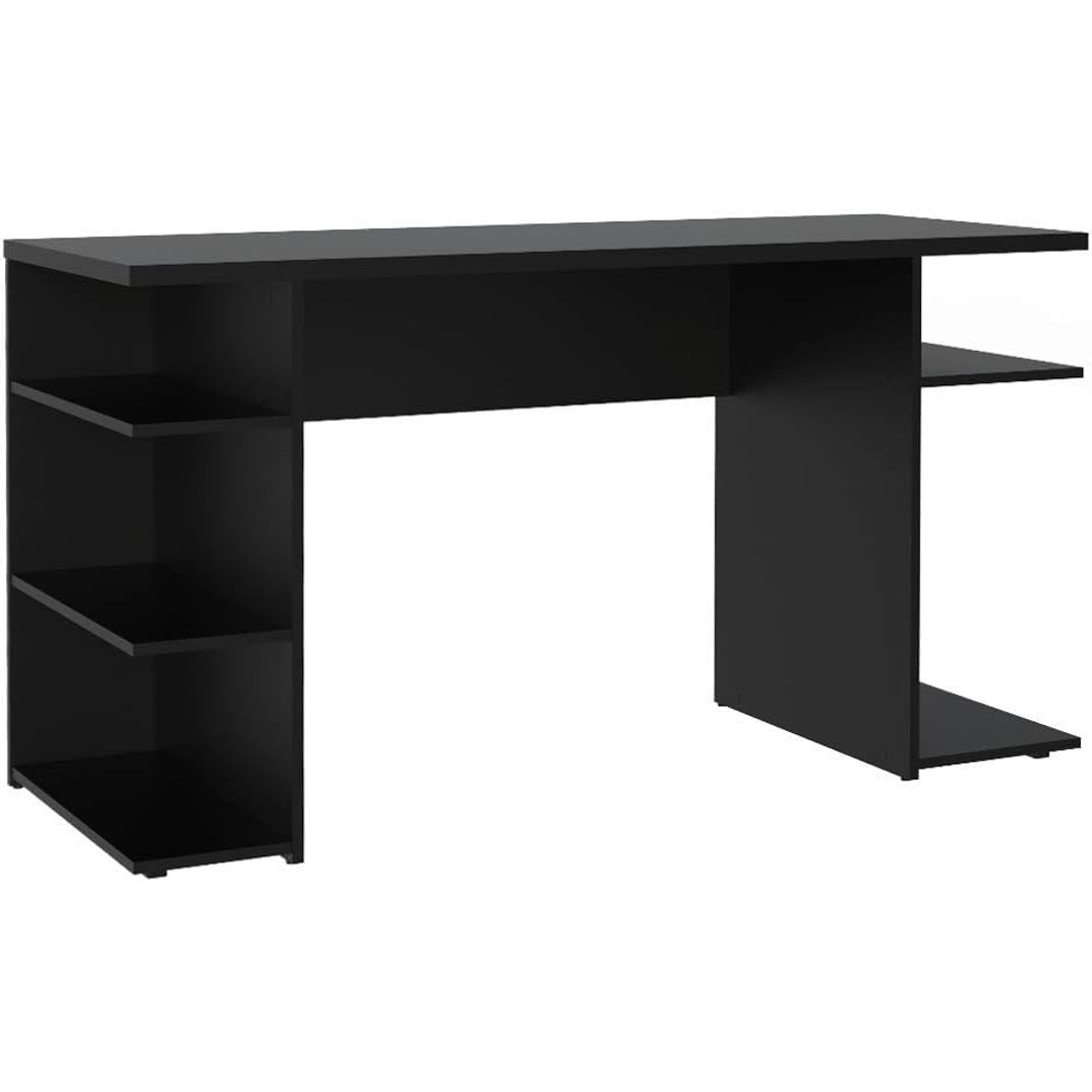 مكتب ألعاب للكمبيوتر مع 5 رفوف وإدارة كابلات - 60×136×75 سم - أسود