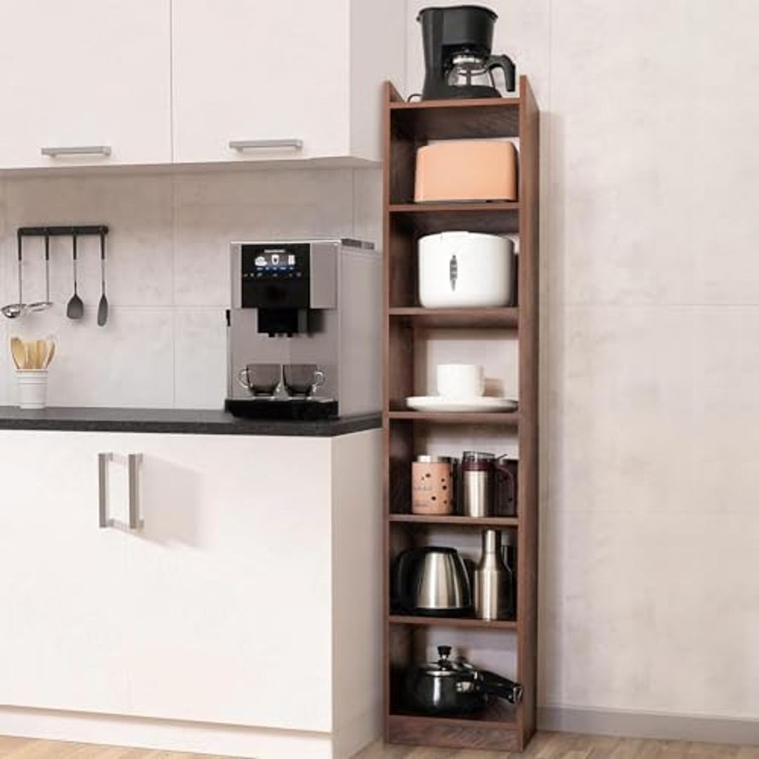 مكتبة خشب بـ 6 رفوف - 180×33×24 سم - بني عين جمل