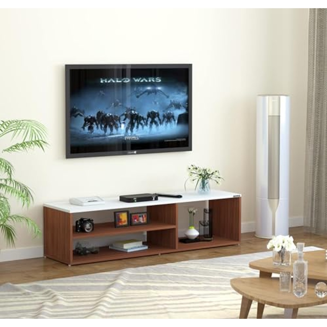 ترابيزة تلفزيون - مناسبة لتلفزيونات حتى 52 بوصة - 130×36.5×30 سم - بني/أبيض