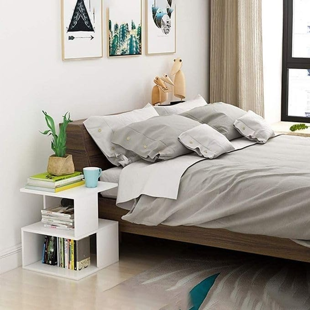 كومود خشبي حديث - أبيض بطبقتين - 40×40×45 سم