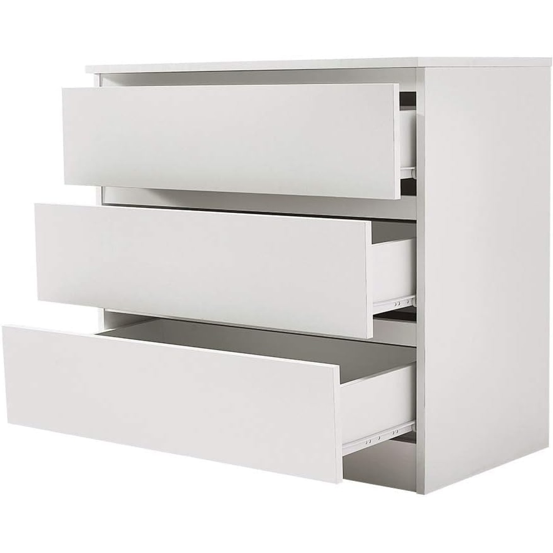 خزانة أدراج حديثة بـ 3 أدراج مع مزالق معدنية - أبيض