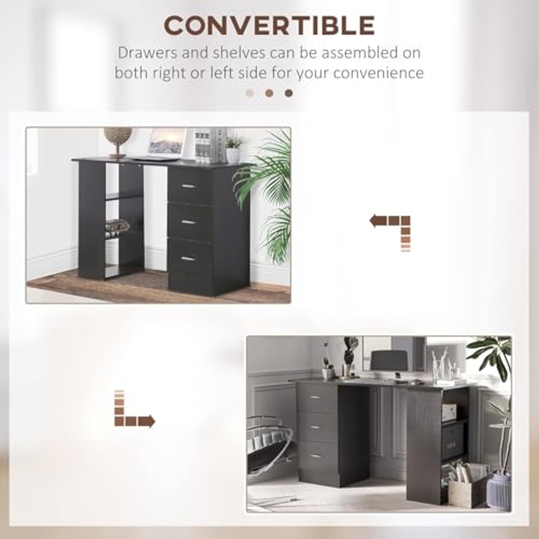 مكتب كمبيوتر عصري مع رفوف وأدراج - أسود - 120 سم