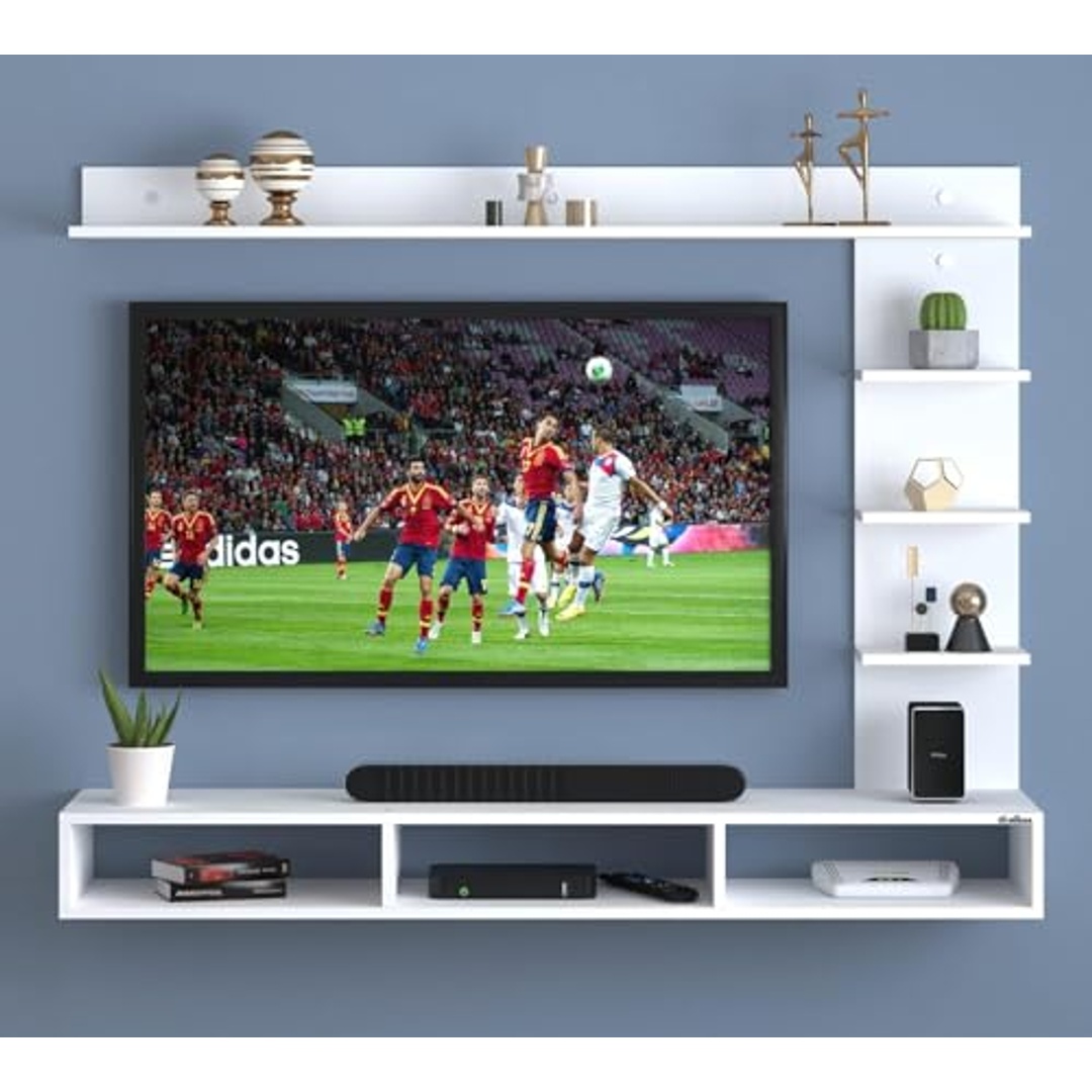 وحدة تلفزيون معلّقة - مناسبة لتلفزيونات 32–43 بوصة - 130×112×25 سم - أبيض