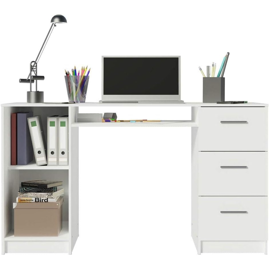 مكتب كمبيوتر بـ 3 أدراج - 136 سم - أبيض