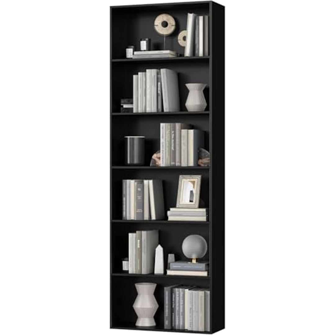 مكتبة خشب بـ 6 رفوف - 60×180×23.5 سم - أسود