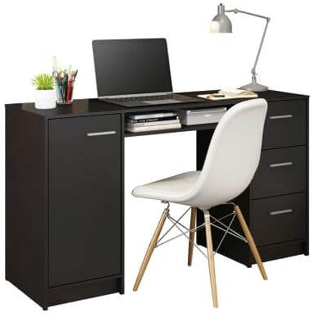 مكتب ماديسا مع أدراج وباب ورف تخزين - 45*136*77 سم - أسود