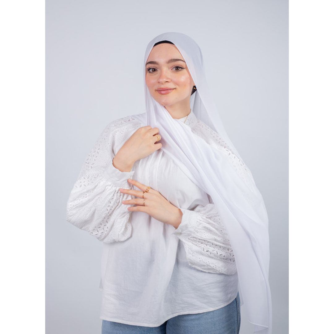 طرحه شيفون ساده من سترة - أبيض