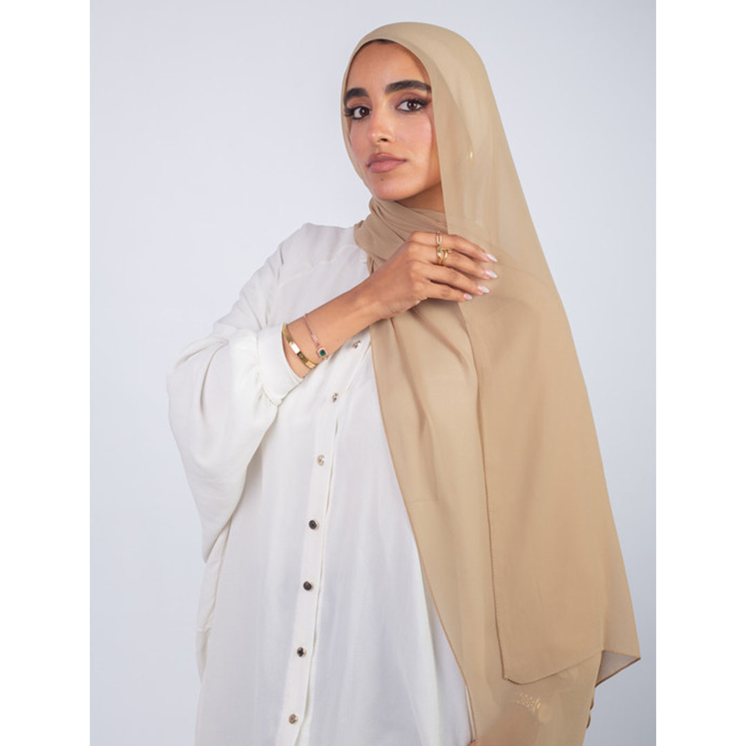 طرحه شيفون ساده من سترة - بيج غامق