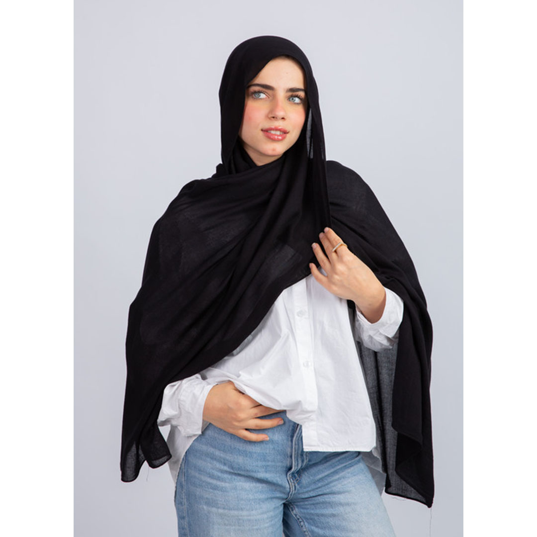 100% طرحة مودال سادة قطن من سترة - أسود