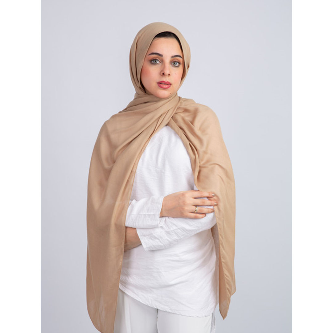 100% طرحة مودال سادة قطن من سترة - بيج وسط