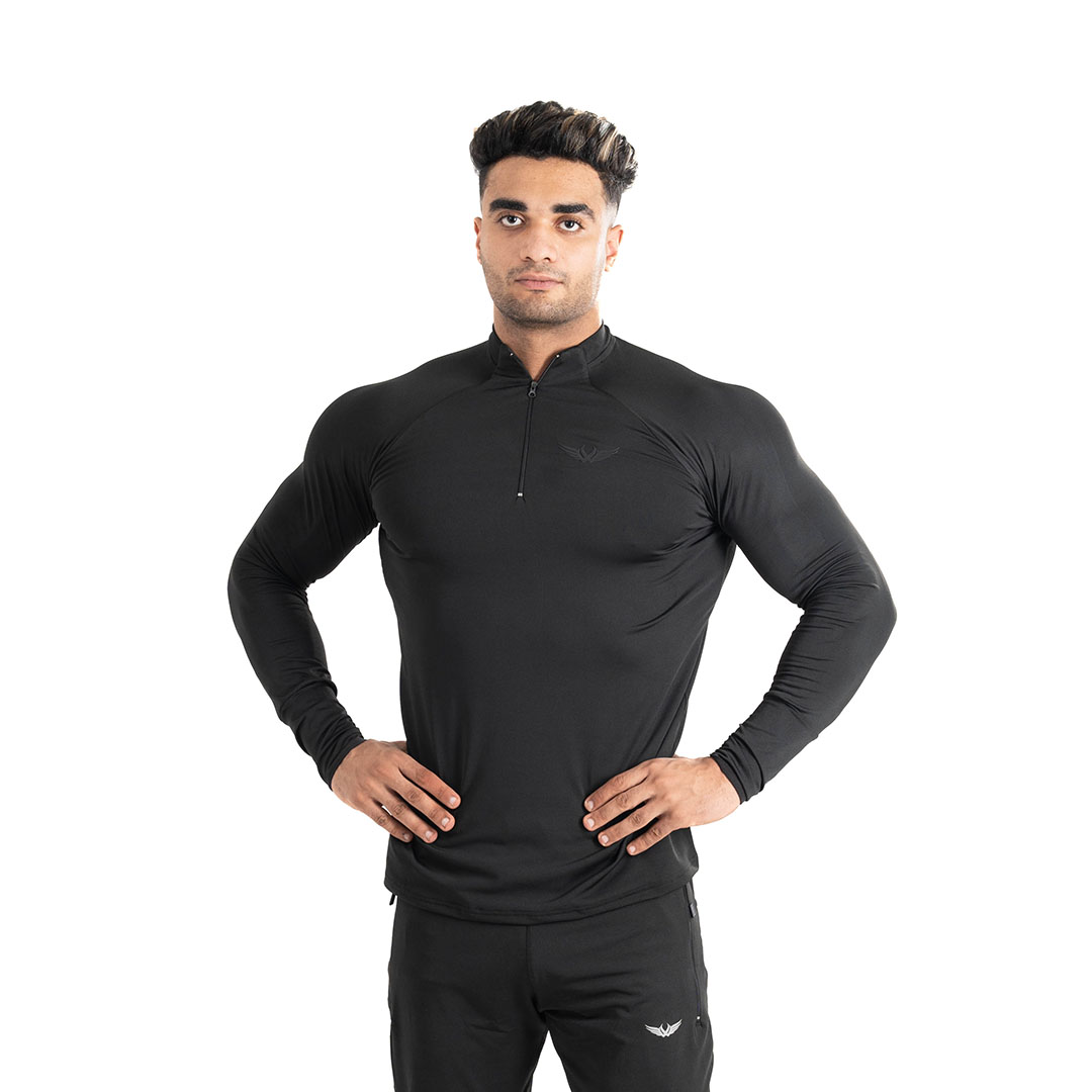 تيشيرت رياضي رجالي بكم رقبه عاليه - أسود
