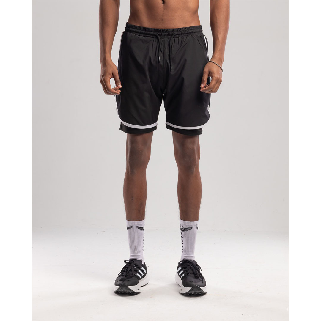 شورت رجالي رياضي مزدوج للجري والتمرين - أسود