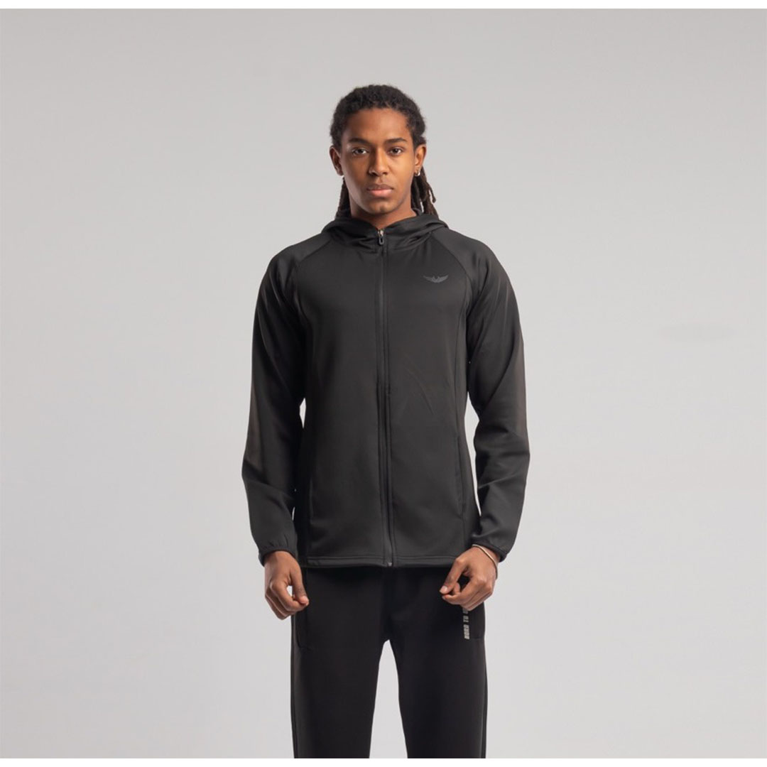 جاكيت رجالي بغطاء رأس وجيوب أمامية - أسود