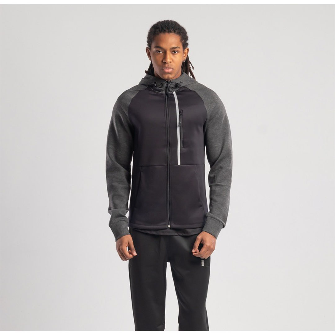 جاكيت رجالي بغطاء رأس وشريط عاكس - أسود