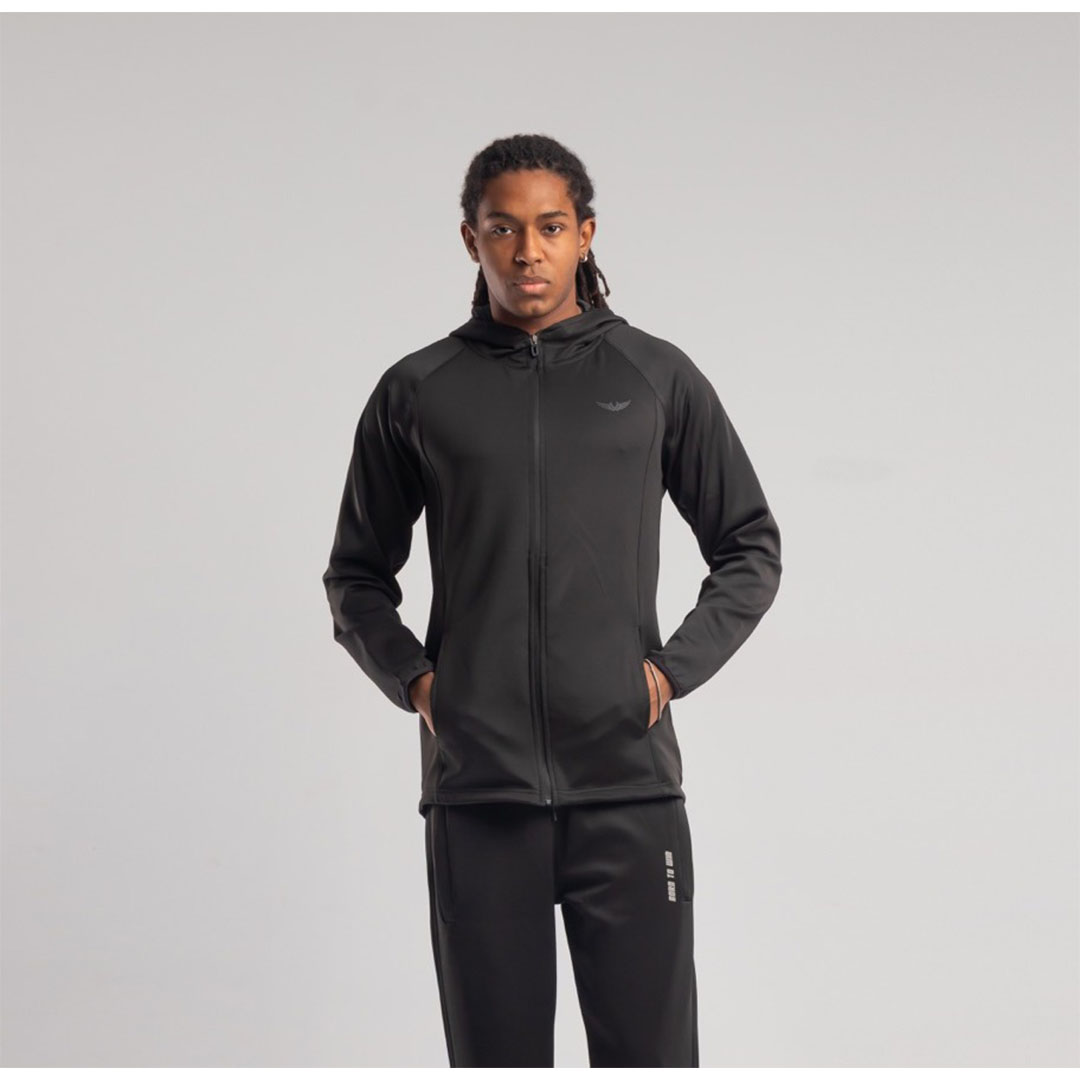 جاكيت رجالي بغطاء رأس وجيوب أمامية - أسود