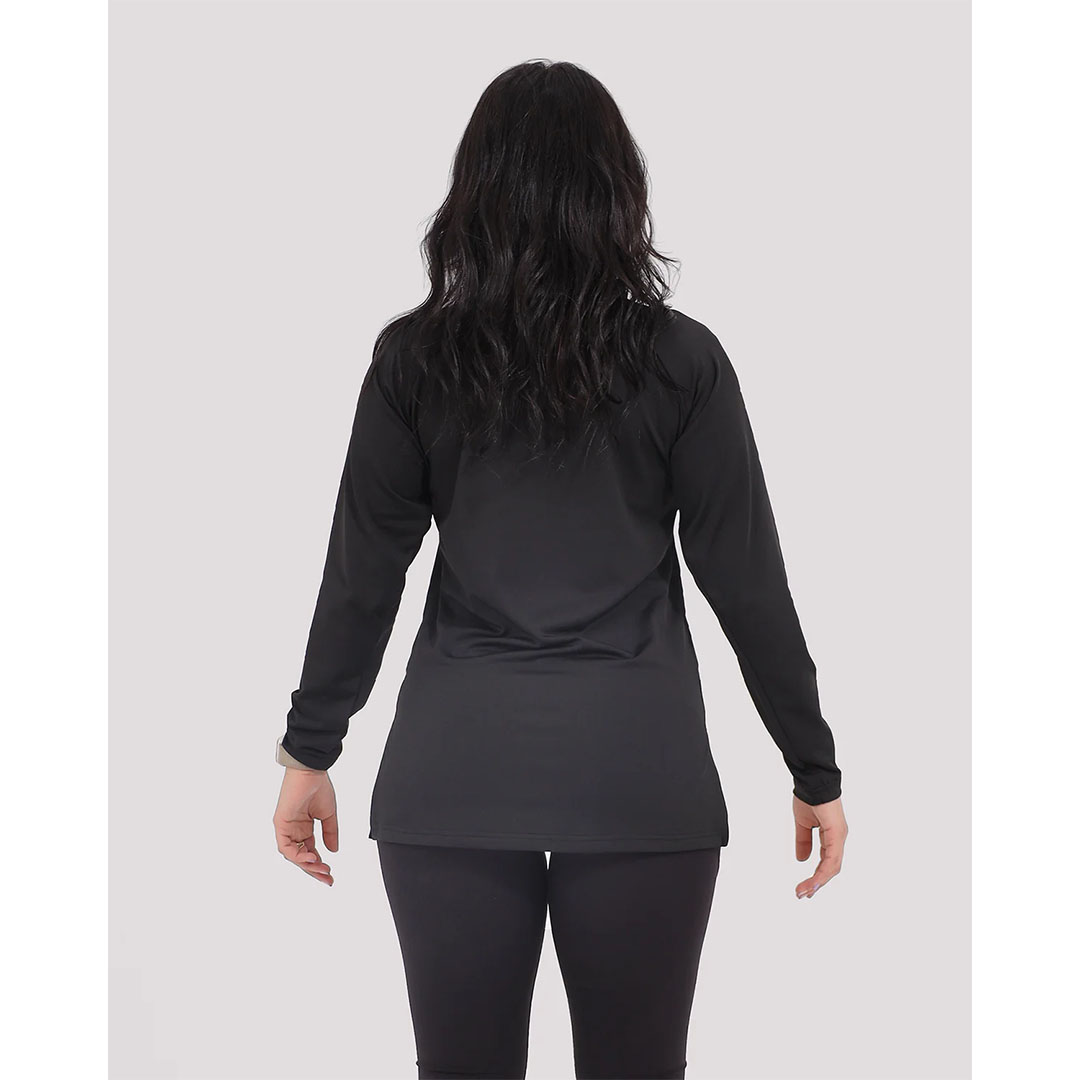 تيشيرت رياضي حريمي بكم طويل وياقة عالية - أسود