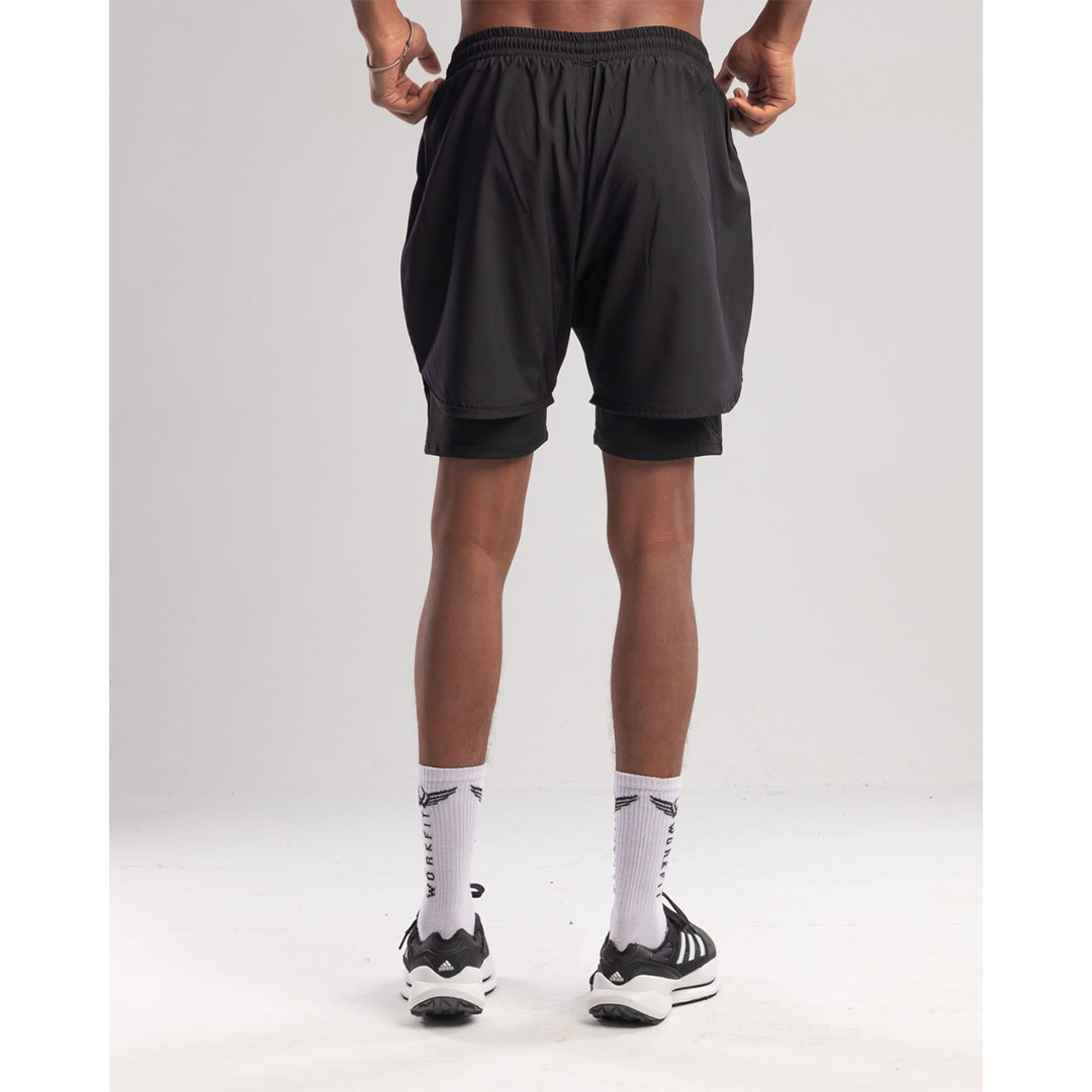 شورت رياضي رجالي ببطانة داخلية - أسود