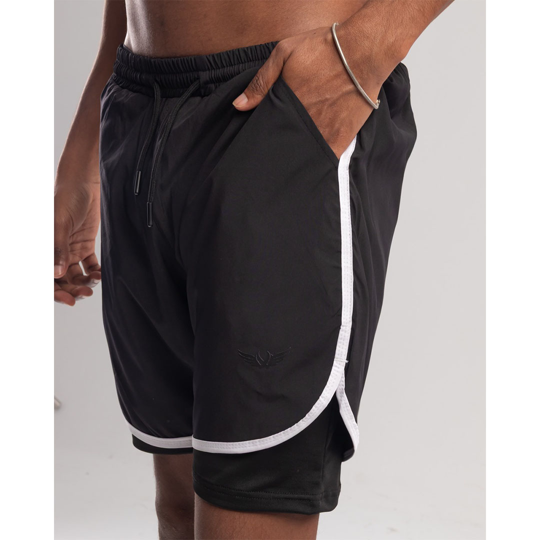 شورت رجالي رياضي مزدوج للجري والتمرين - أسود