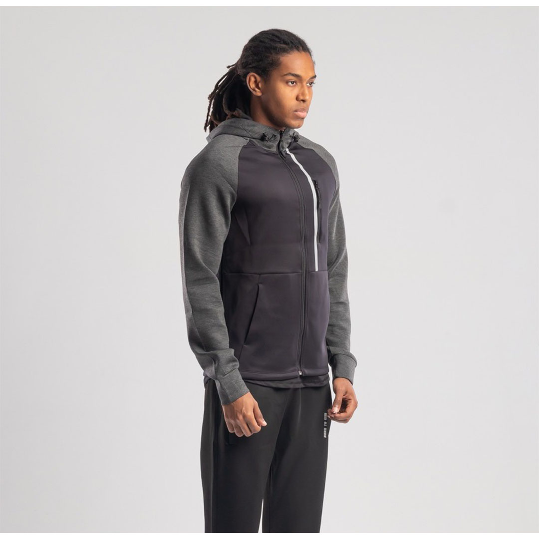 جاكيت رجالي بغطاء رأس وشريط عاكس - أسود