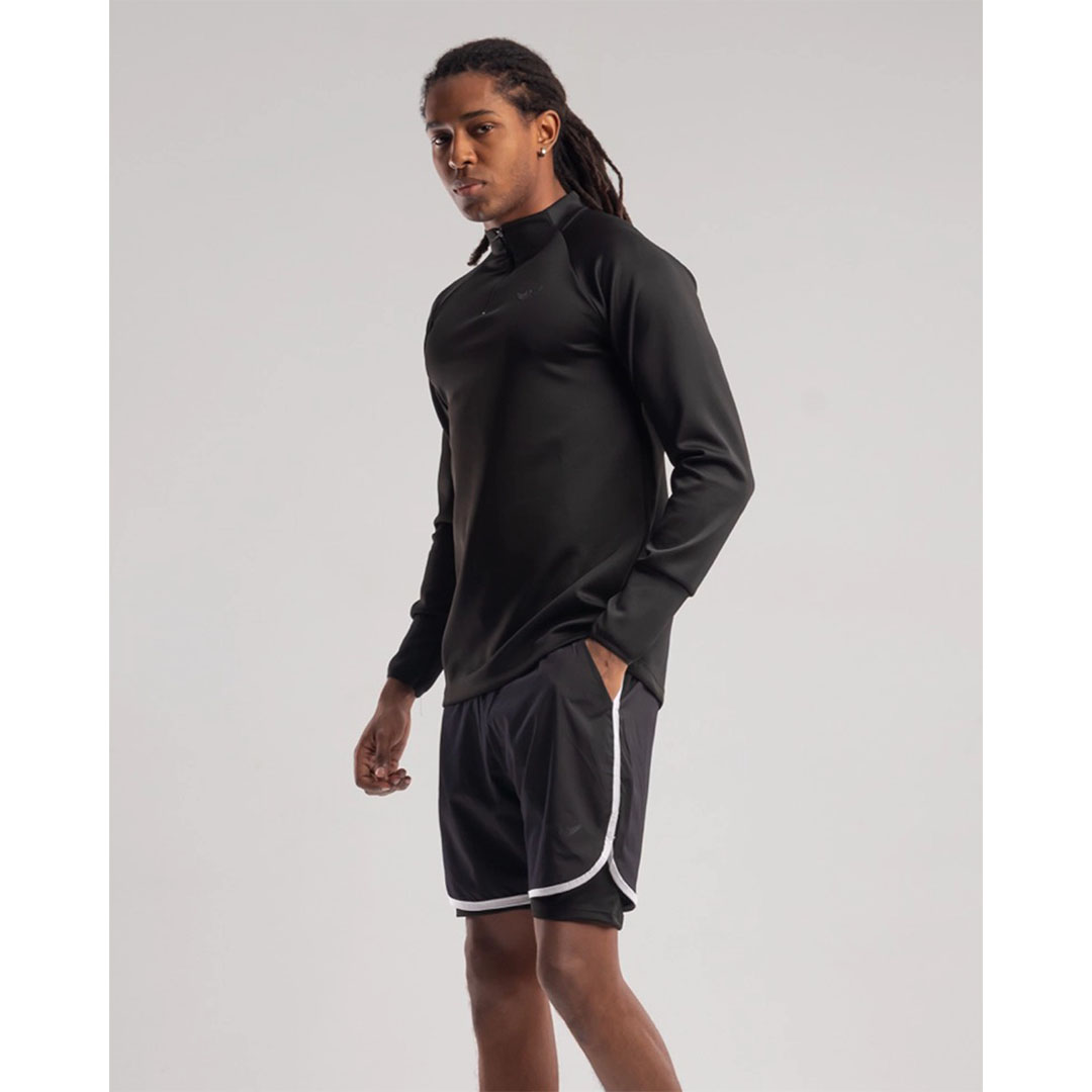 تيشيرت رجالي بكم طويل وياقة عالية - أسود