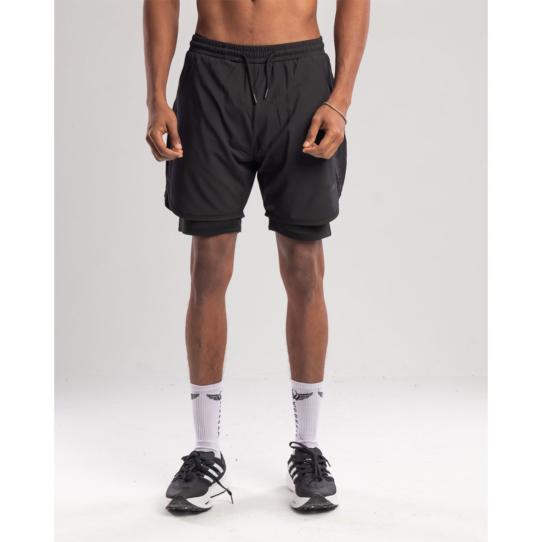 شورت رياضي رجالي ببطانة داخلية - أسود