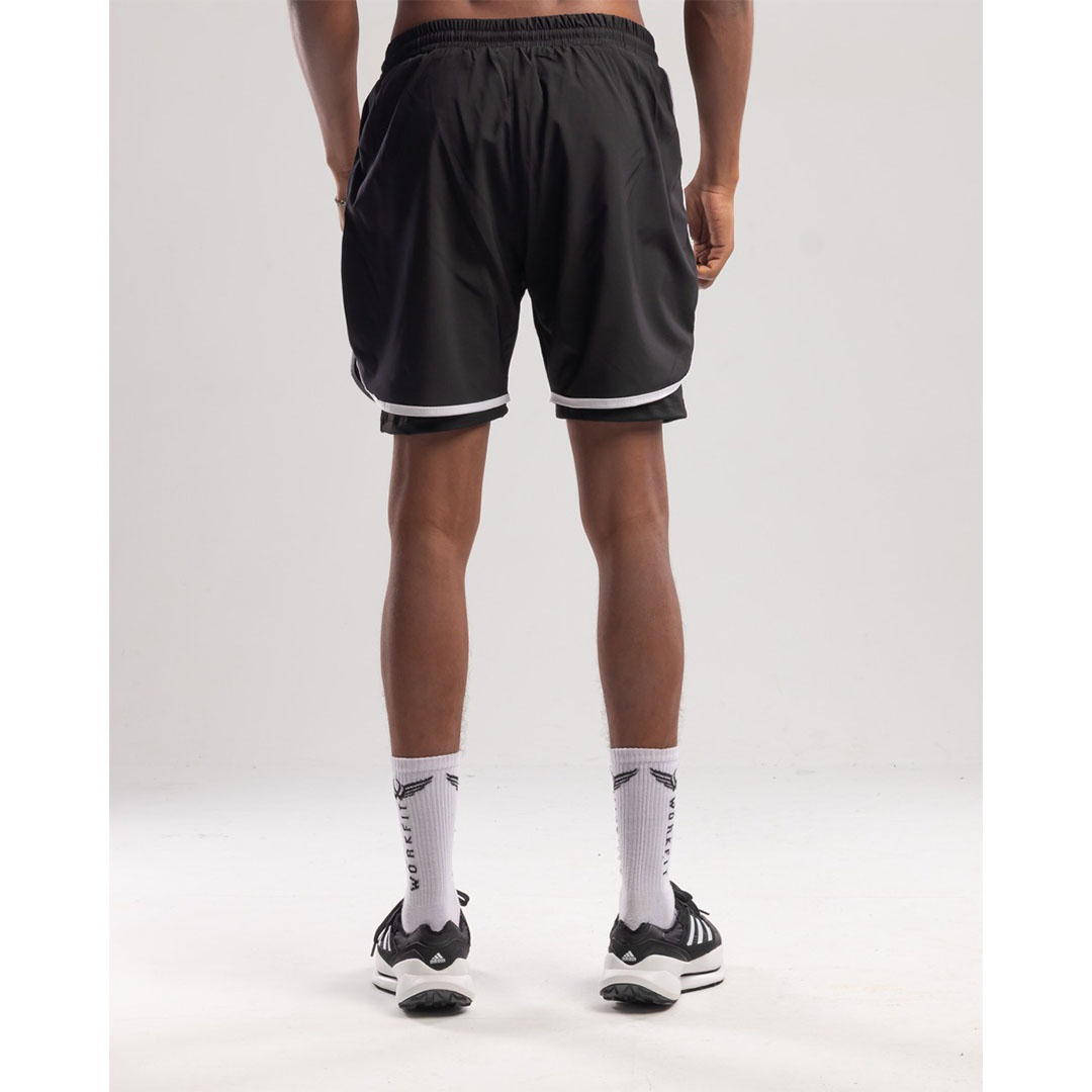 شورت رجالي رياضي مزدوج للجري والتمرين - أسود