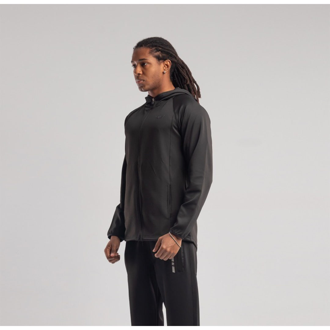 جاكيت رجالي بغطاء رأس وجيوب أمامية - أسود