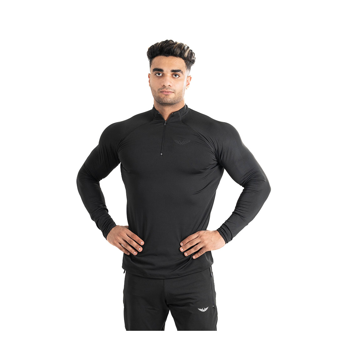 تيشيرت رياضي رجالي بكم رقبه عاليه - أسود