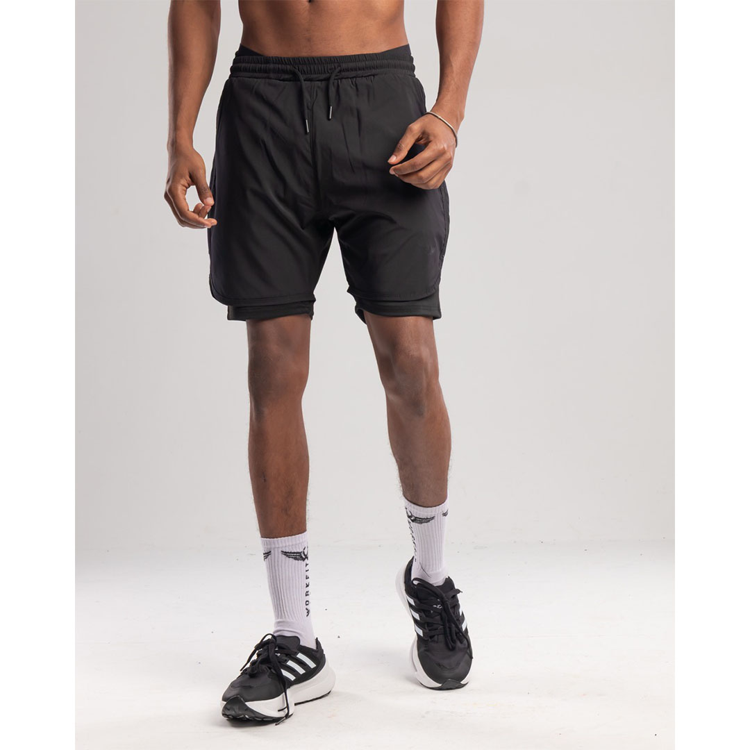 شورت رياضي رجالي ببطانة داخلية - أسود
