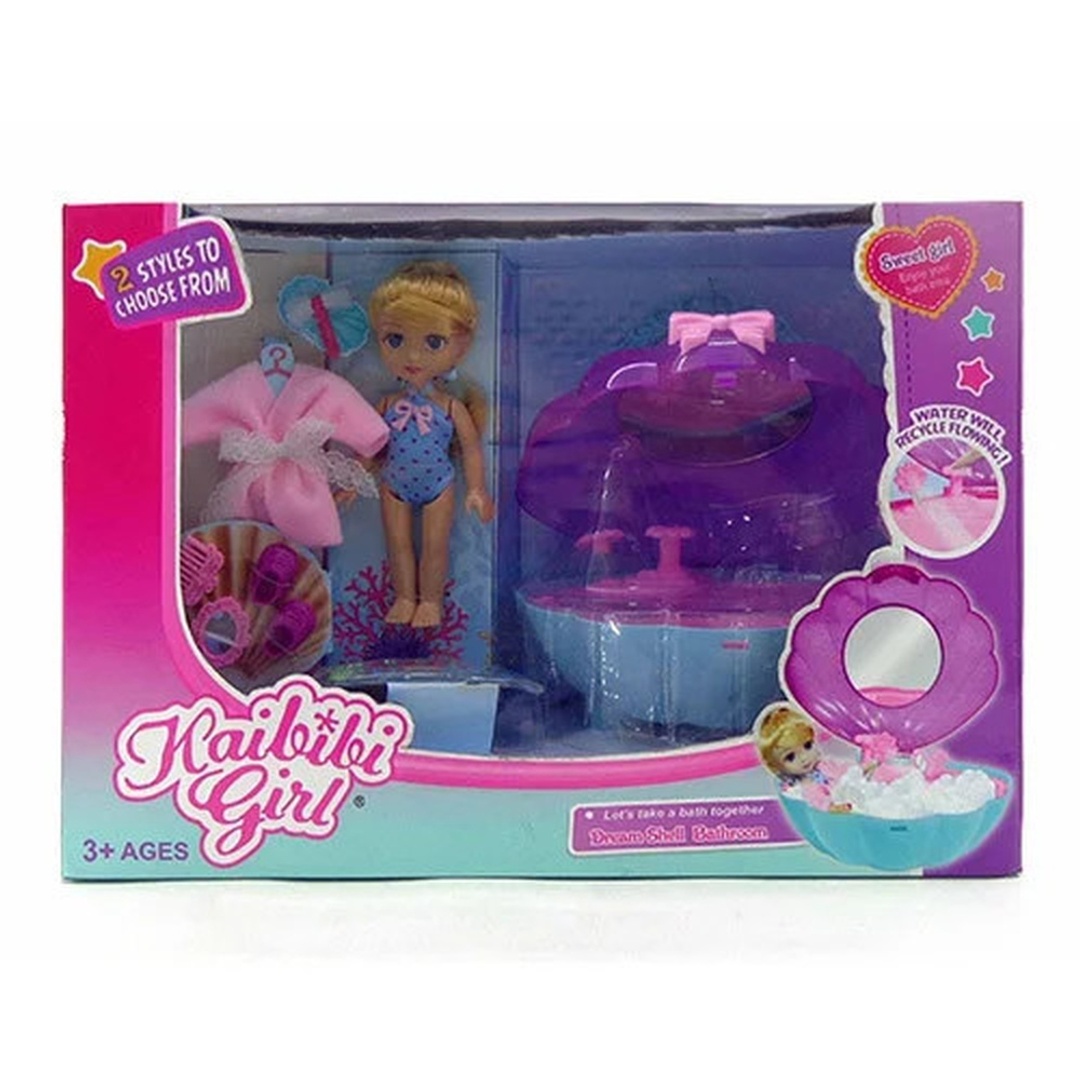 دمية كايبيبي و حمام علي شكل صدفة مع الأكسسوارات - BLD244