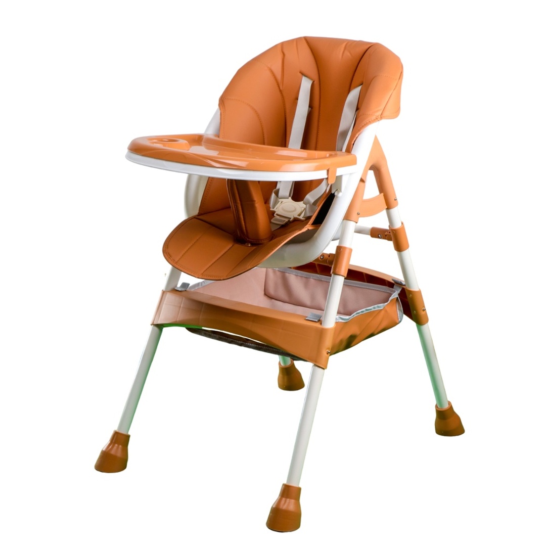 كرسي طعام جلد مبطن بني مرحلتين - E-300