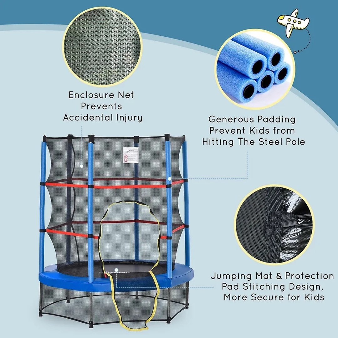 ترامبولين للأطفال مع شبكة الحماية و فتحة الدخول - أزرق - 55S