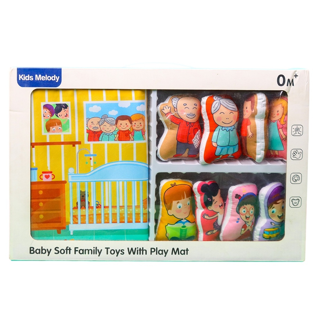 دمي افراد العائلة لينة للأطفال مع سجادة للعب - 6630