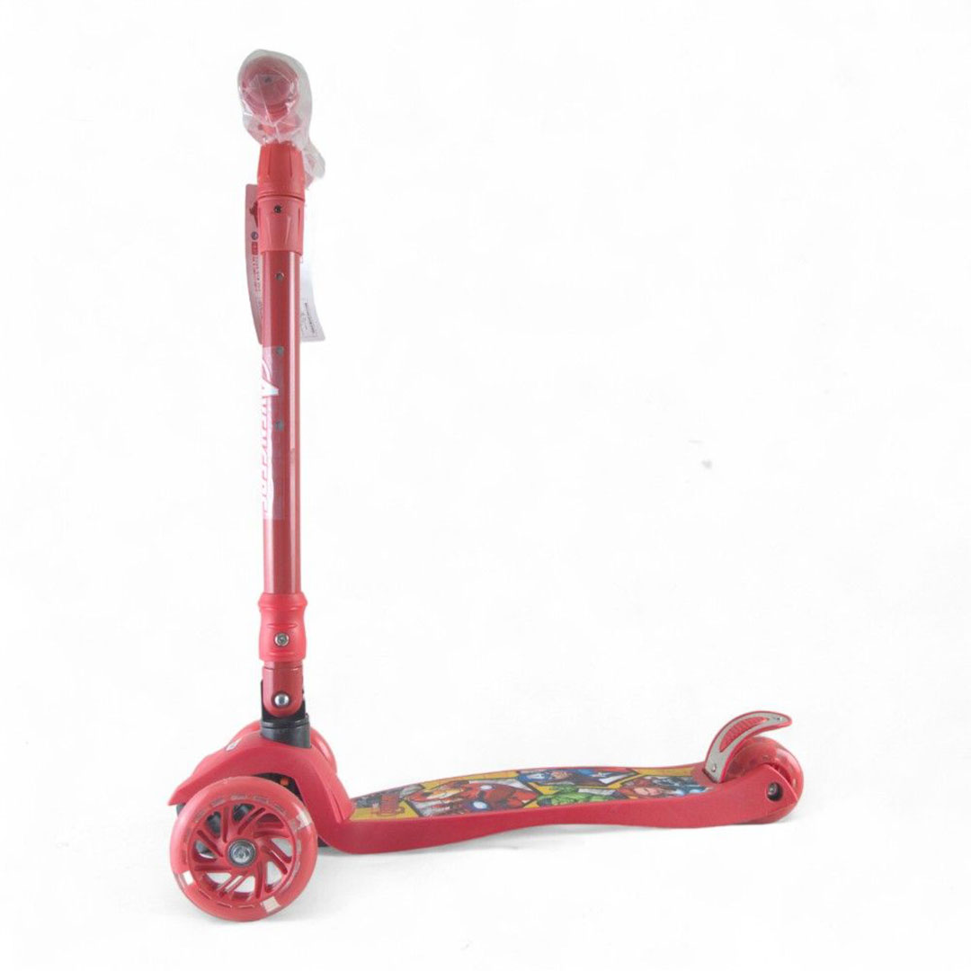 سكوتر افنجرز أحمر ذو عجلات مضيئة قابل للطي مع عجلتين امامية - 493