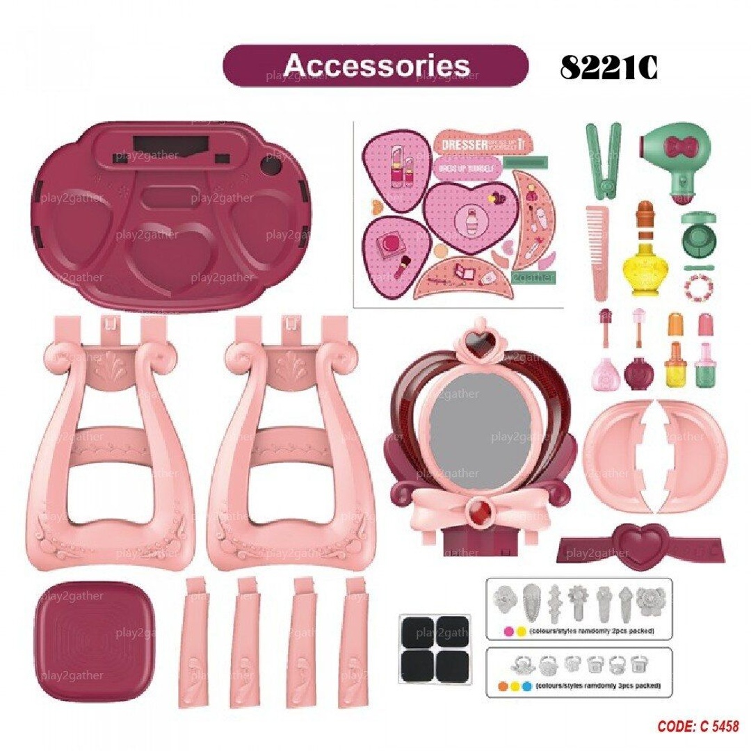 طاولة مكياج وكرسي التجميل الفاخرة من بوا 36 قطعة - 8221C