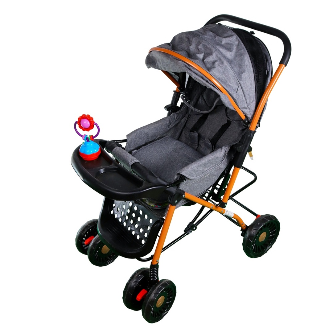 Large Gray Foldable Baby Stroller - 0-36 Months