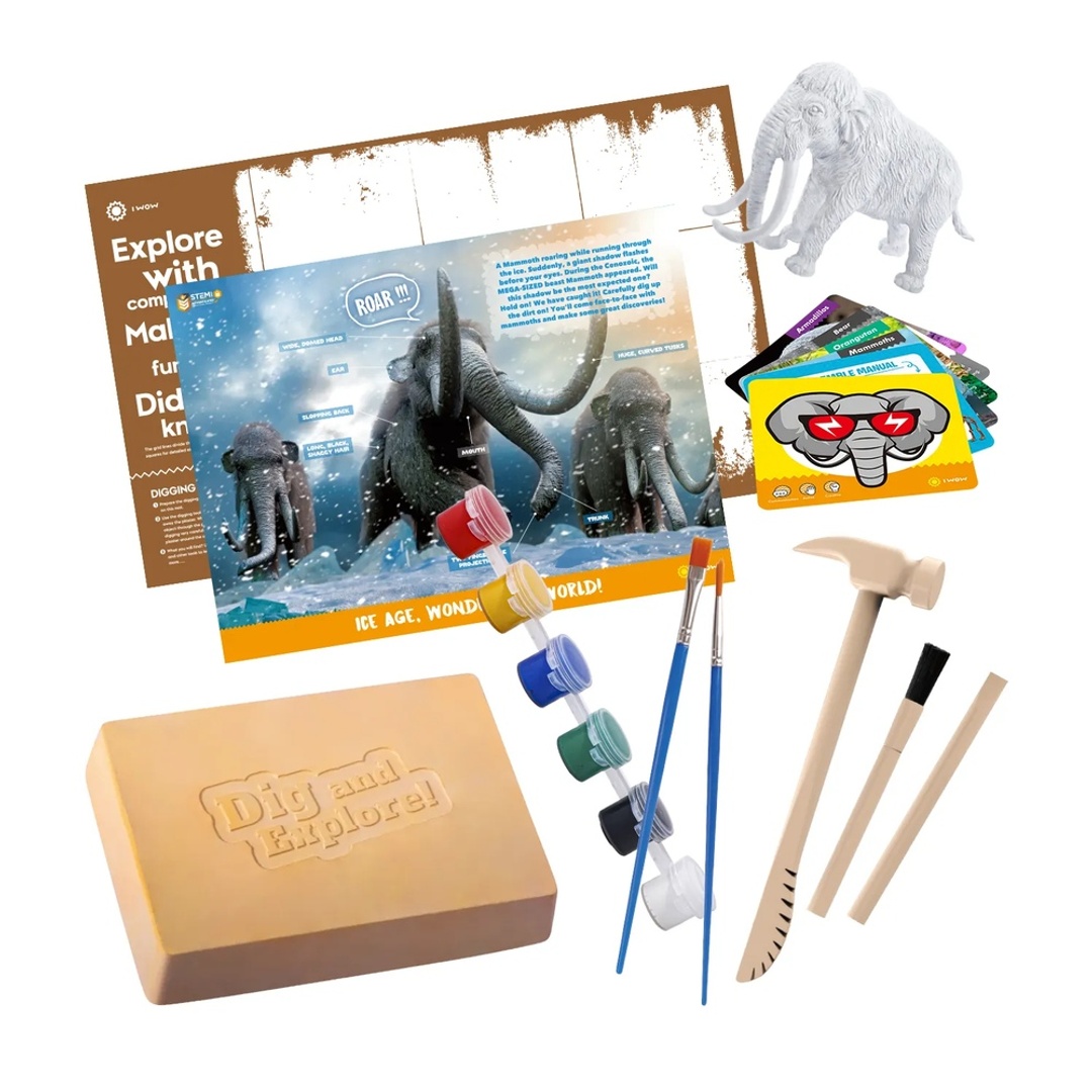 2-in-1 Mammoth and Dinosaur Excavation Set