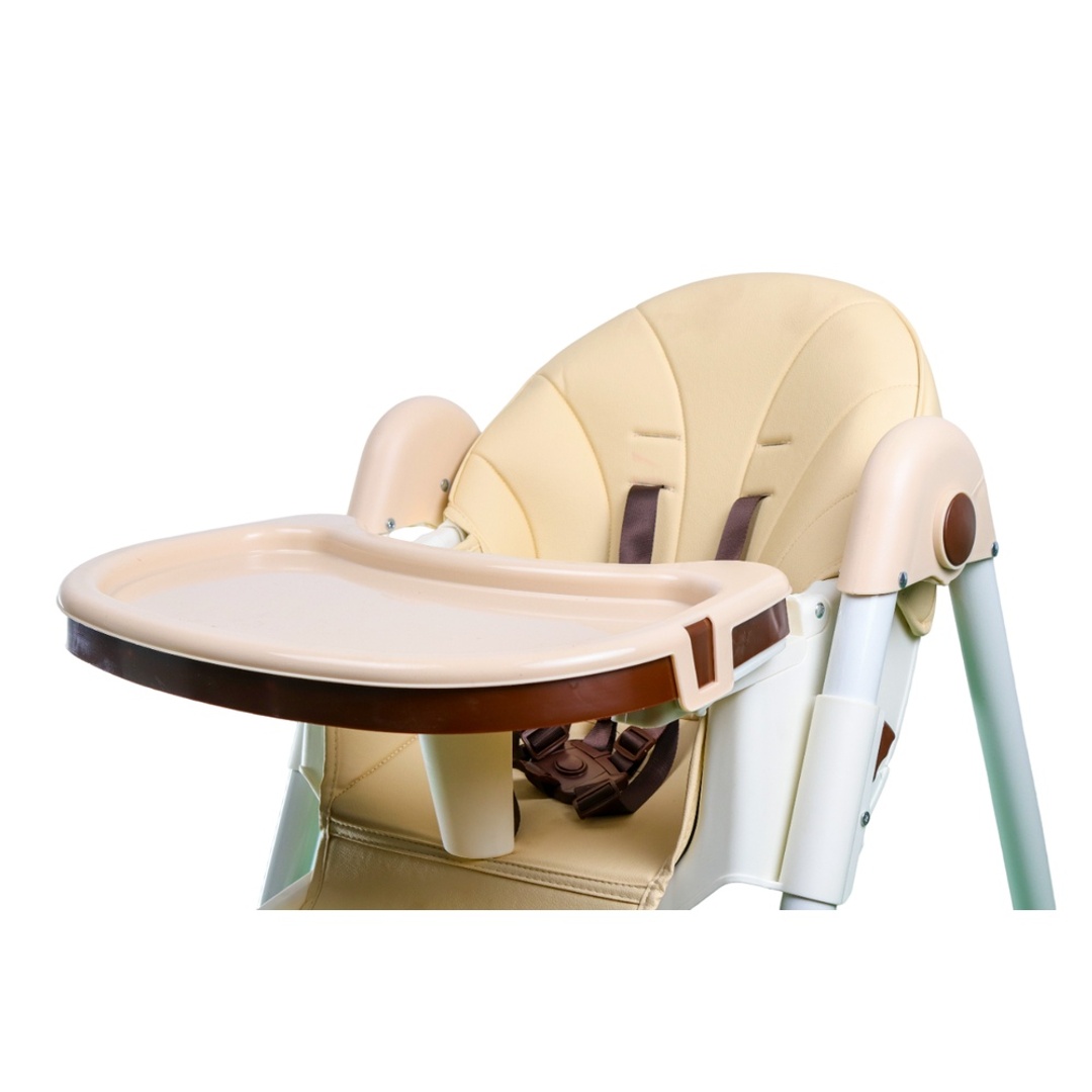 كرسي طعام جلد مبطن مرحلتين مع ظهر متحرك - بيج - 8123