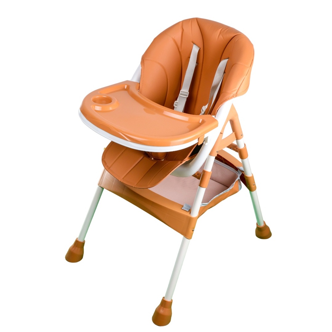 كرسي طعام جلد مبطن بني مرحلتين - E-300