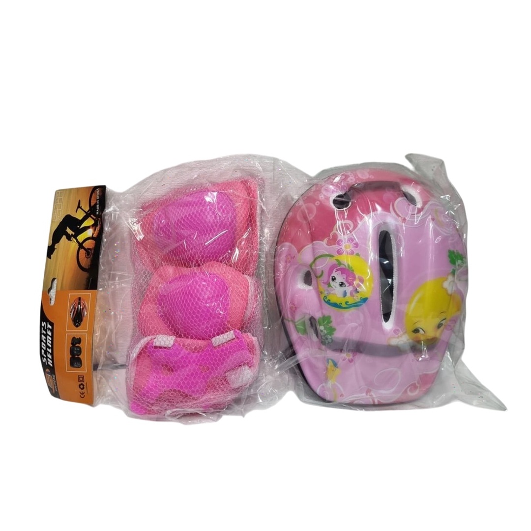 طقم حماية للركبة والكوع مع خوذة بينك - 2001H