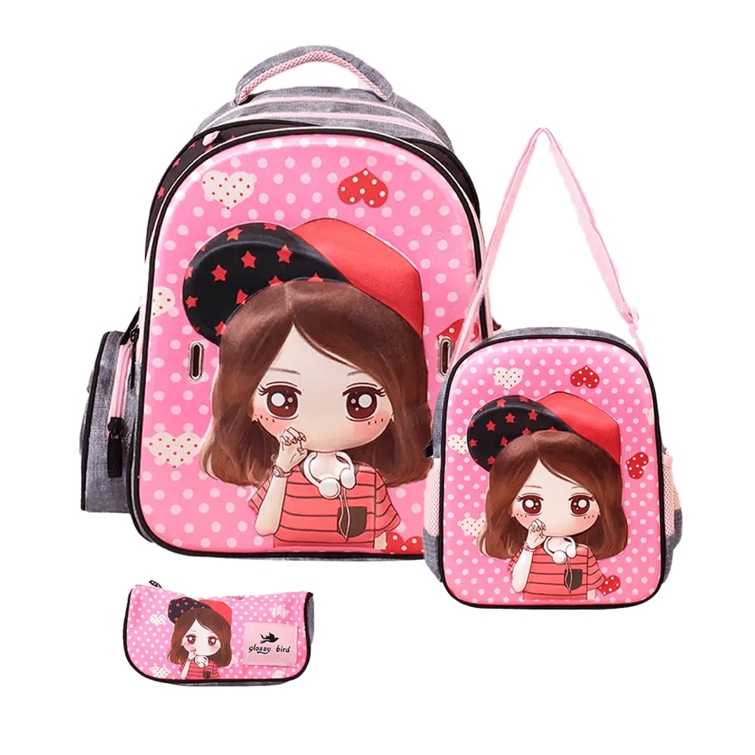 حقيبة الفتيات المدرسية - 15 بوصة + 2 حقيبة صغيرة - 3838