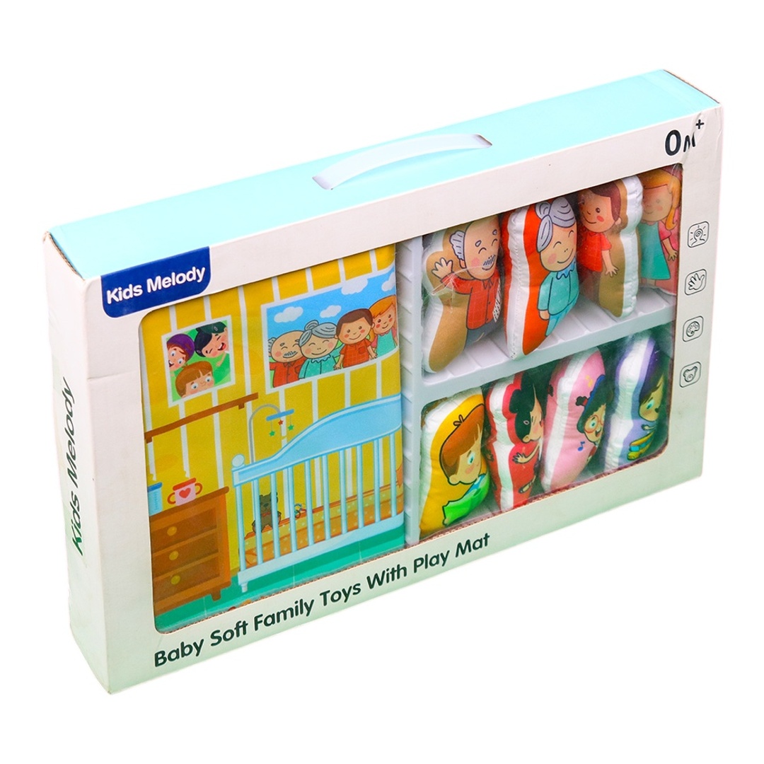 دمي افراد العائلة لينة للأطفال مع سجادة للعب - 6630