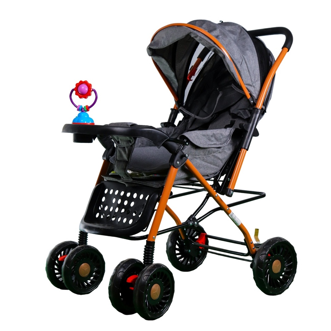 Large Gray Foldable Baby Stroller - 0-36 Months