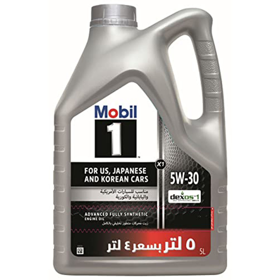 زيت محرك Mobil 1 X1 5W-30 – 4 لتر + 1 لتر إضافي