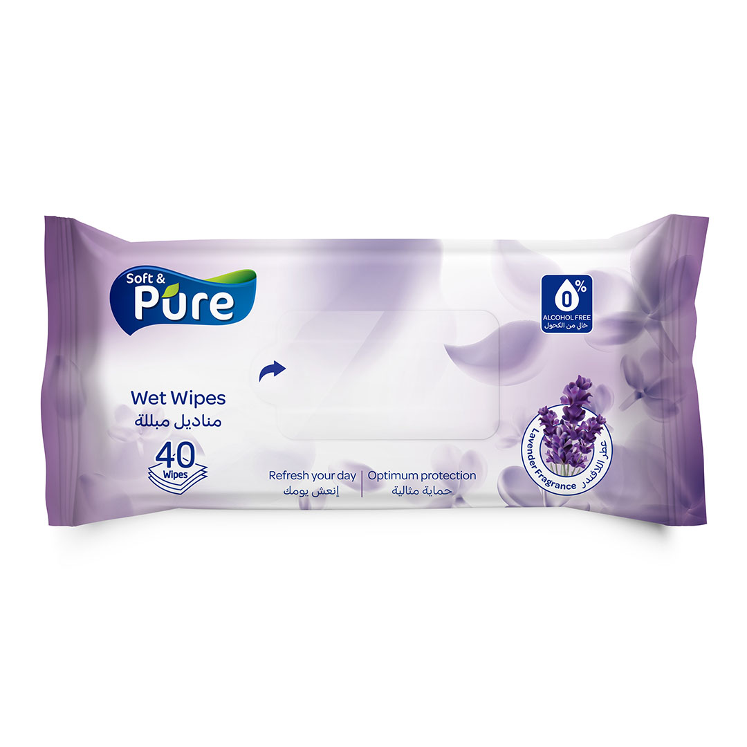 مناديل مبللة سوفت آند بيور برائحة اللافندر - 40 منديل