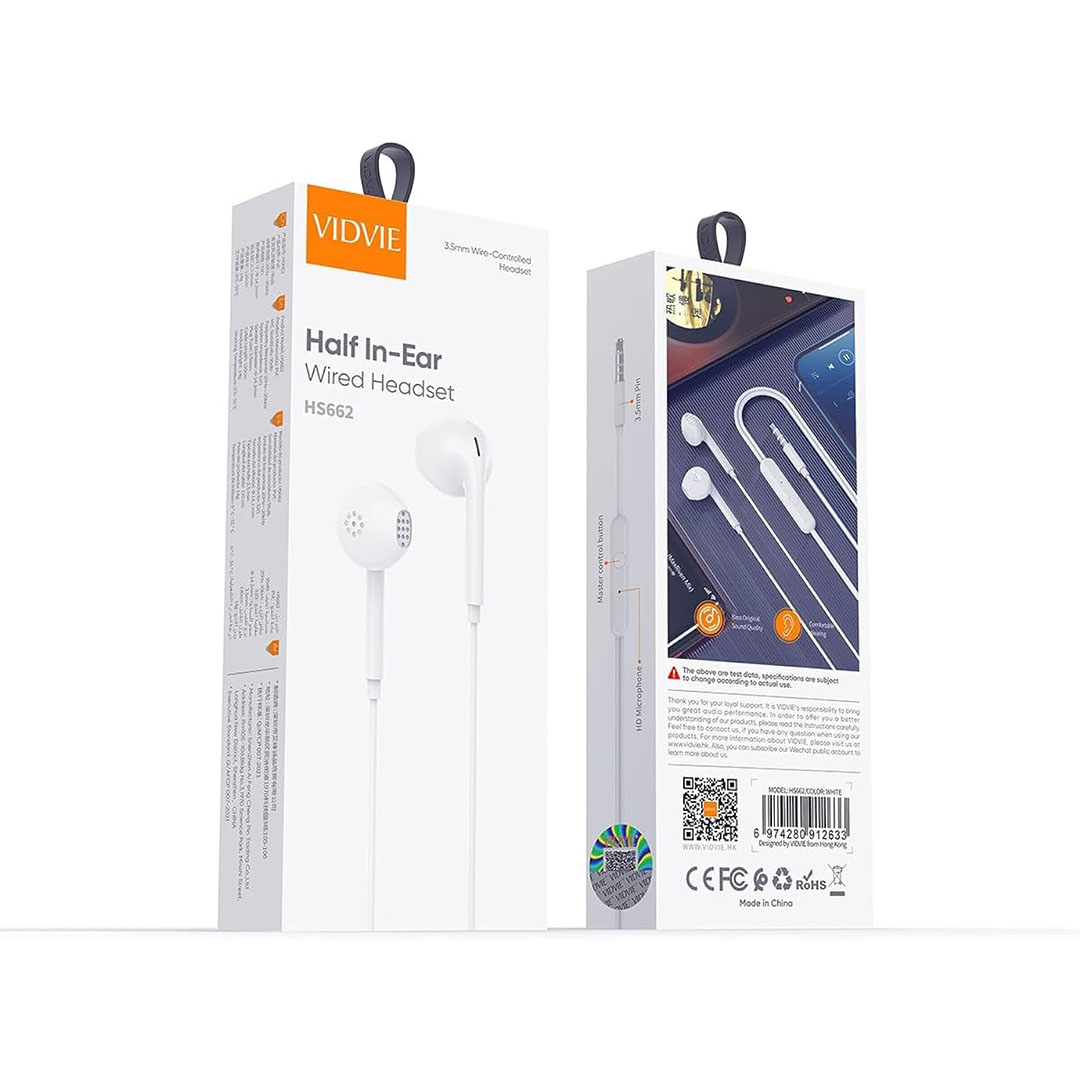 سماعة أذن فيدفي HS662 بسلك وميكروفون - أبيض