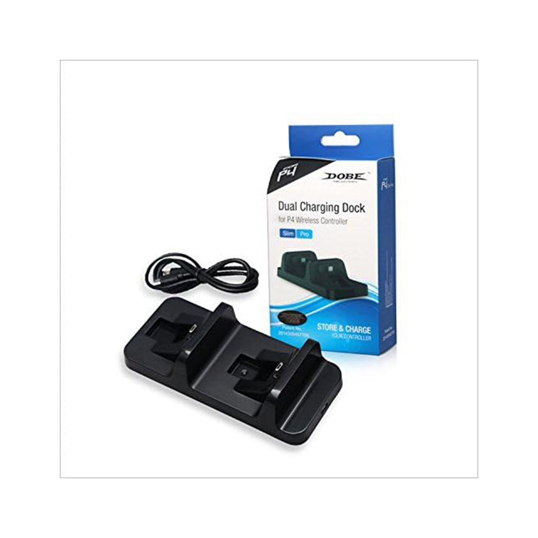 شاحن مزدوج لأجهزة تحكم بيس 4 من دوب - أسود - TP-002