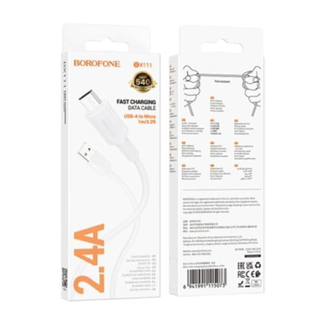 كابل بيانات وشحن بوروفون - USB/ميكرو - 1 متر - أبيض - BX111