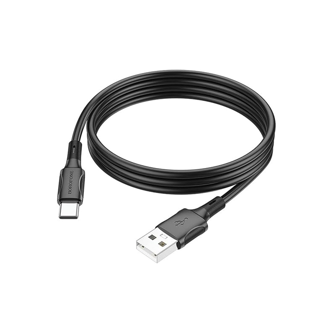 كابل بيانات وشحن بوروفون - USB/تايب سي - 1 متر - أسود - BX80